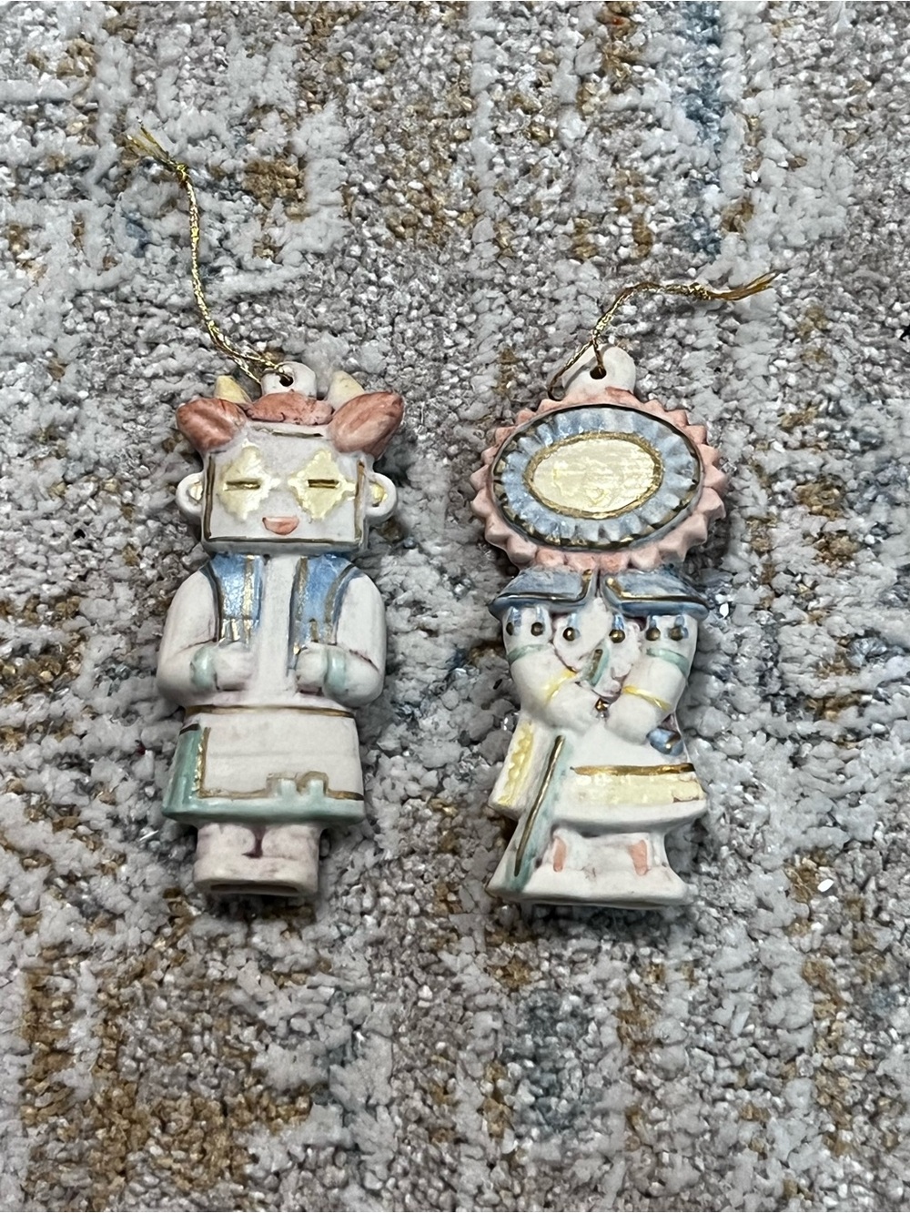 Native American Kachina bisque ornaments signed lot of 2 z99